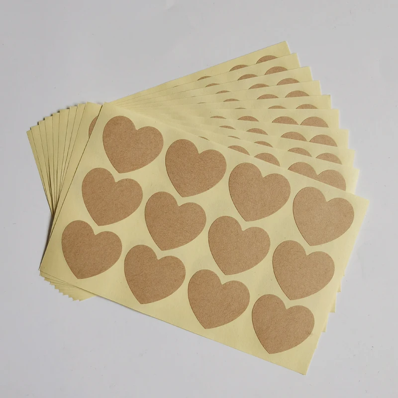 120PCS Round/Heart 35mm BLANK Brown Kraft Paper Sticker For DIY Writting Printing Baker Label
