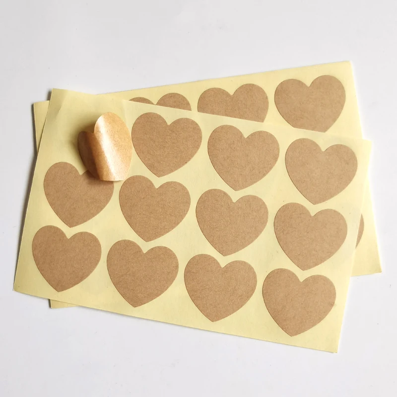 120PCS Round/Heart 35mm BLANK Brown Kraft Paper Sticker For DIY Writting Printing Baker Label
