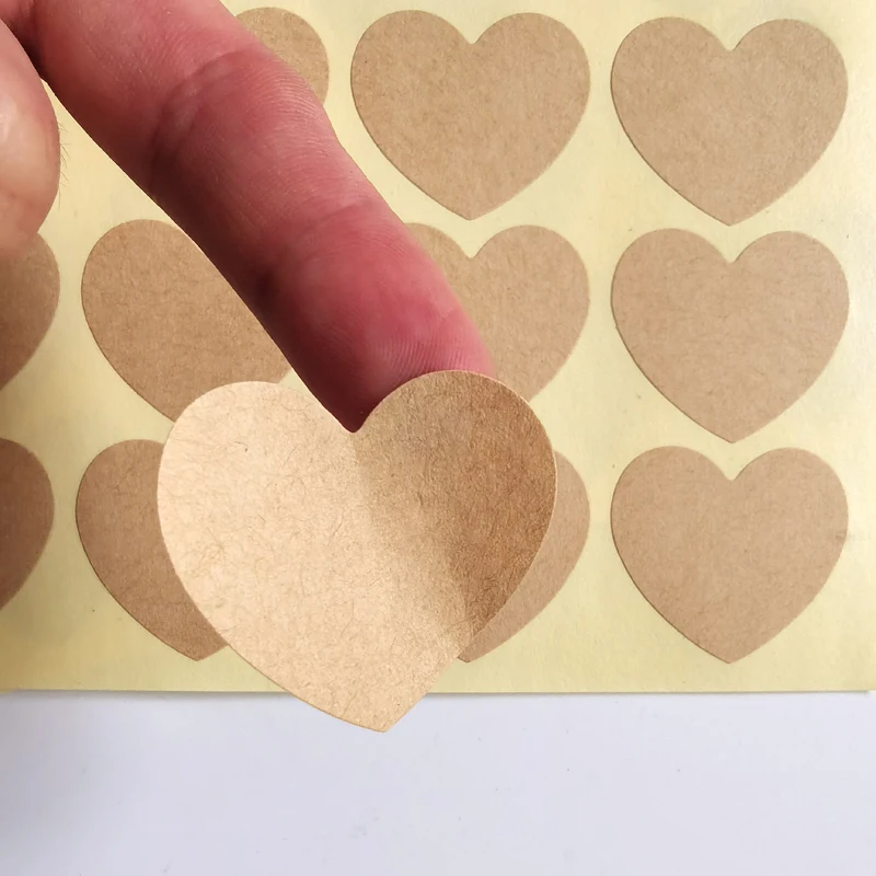 120PCS Round/Heart 35mm BLANK Brown Kraft Paper Sticker For DIY Writting Printing Baker Label
