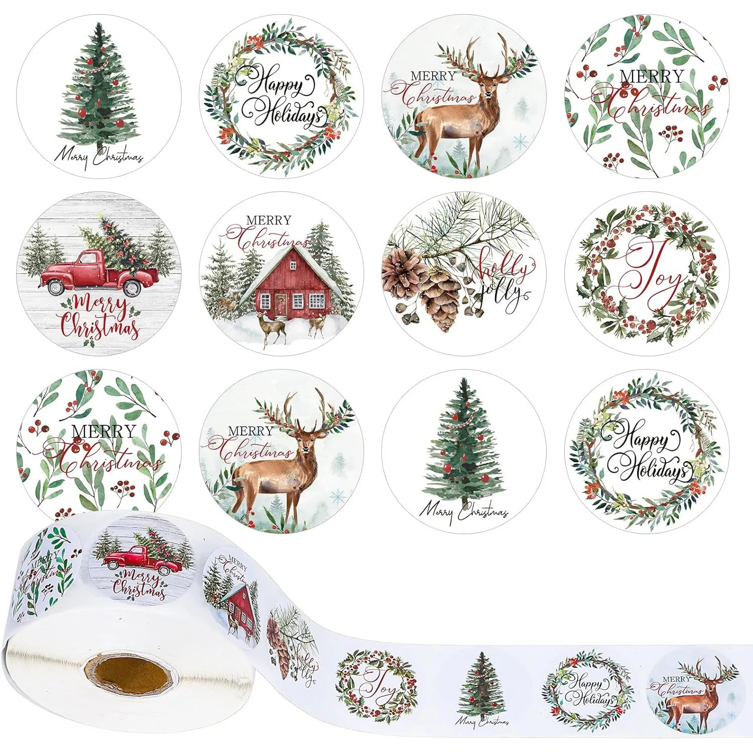 100-500Pcs 1inch Christmas Stickers Xmas Labels Merry Christmas Decorations For Home 2024 Navidad Kerst New Year Gift