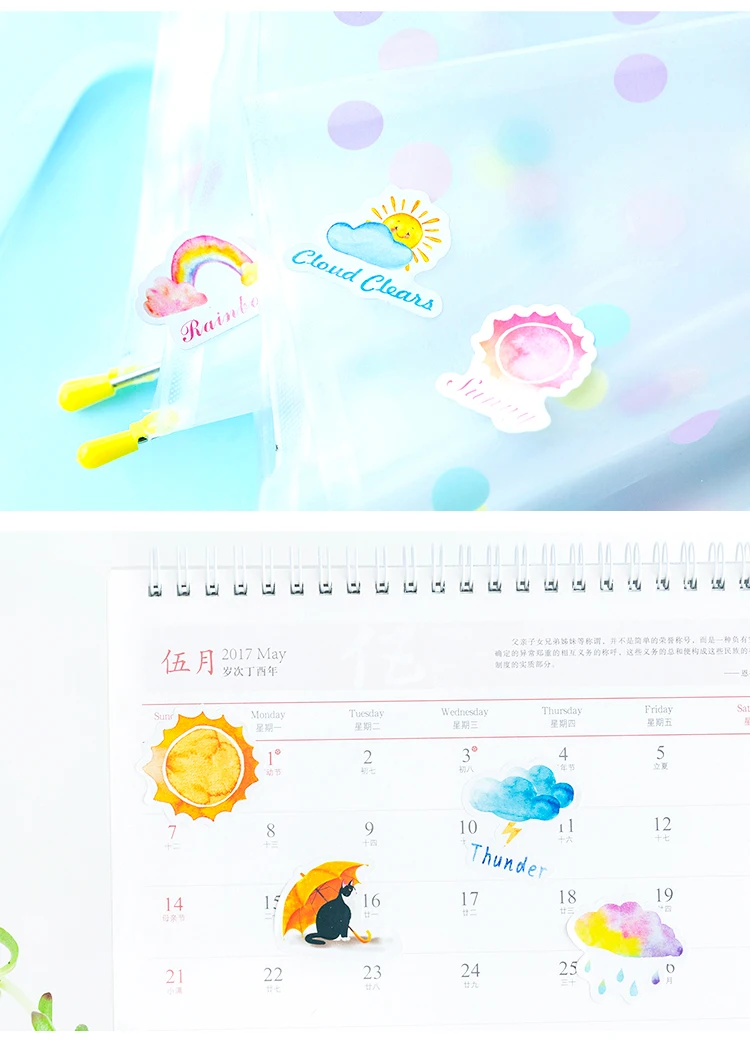 46pcs Kawaii Weather Themed Paper Stickers Set for Diary Decoration DIY Scrapbooking Label Seals Hand Account Stationery
