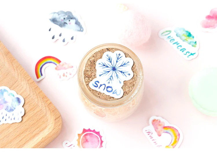 46pcs Kawaii Weather Themed Paper Stickers Set for Diary Decoration DIY Scrapbooking Label Seals Hand Account Stationery