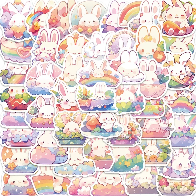 10/30/50PCS Rainbow Rabbit PVC Sticker Aesthetic Korean Decoration Scrapbooking Stationery School Supplies