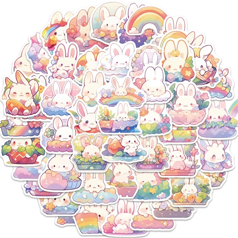 10/30/50PCS Rainbow Rabbit PVC Sticker Aesthetic Korean Decoration Scrapbooking Stationery School Supplies