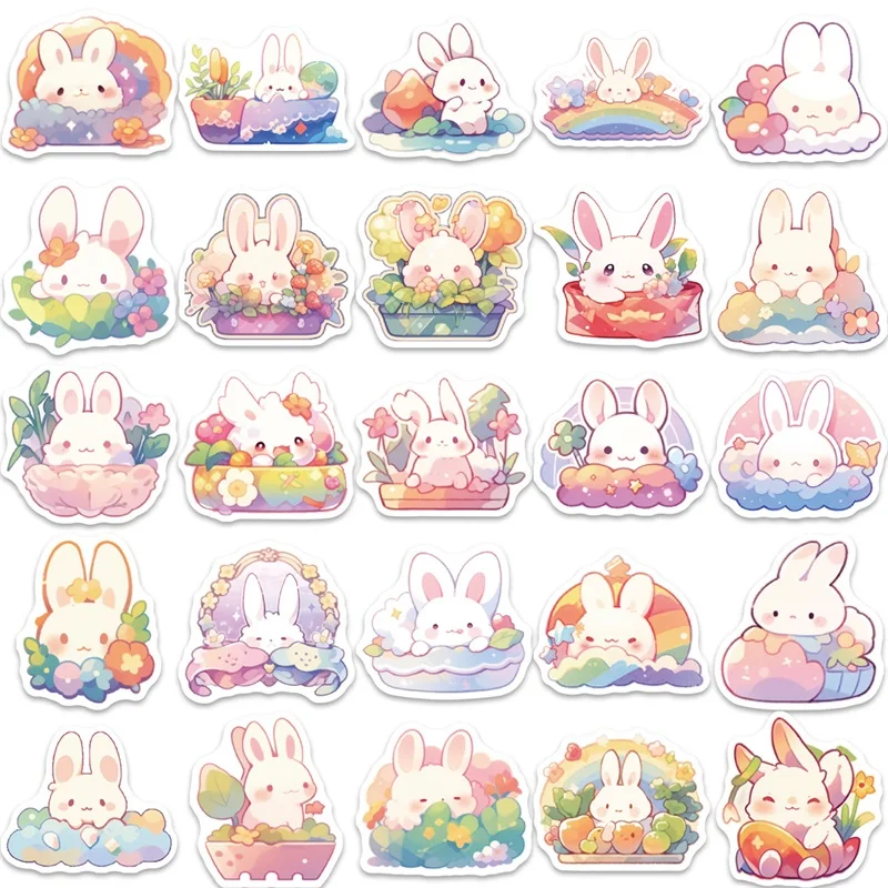 10/30/50PCS Rainbow Rabbit PVC Sticker Aesthetic Korean Decoration Scrapbooking Stationery School Supplies