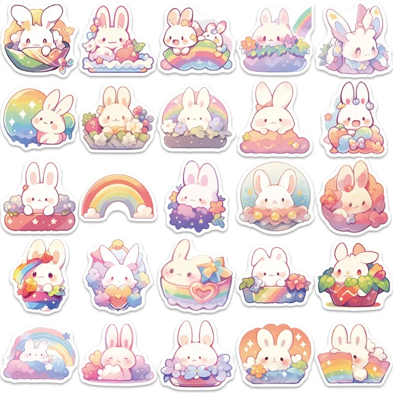 10/30/50PCS Rainbow Rabbit PVC Sticker Aesthetic Korean Decoration Scrapbooking Stationery School Supplies