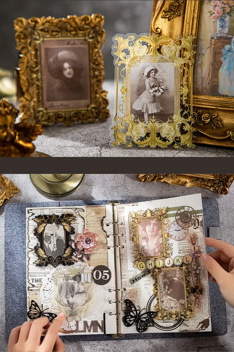 10cs/1pack Kawaii Stationery Stickers Gilt Photo Frame Diary Planner Decorative Mobile Stickers Scrapbooking Craft Stickers