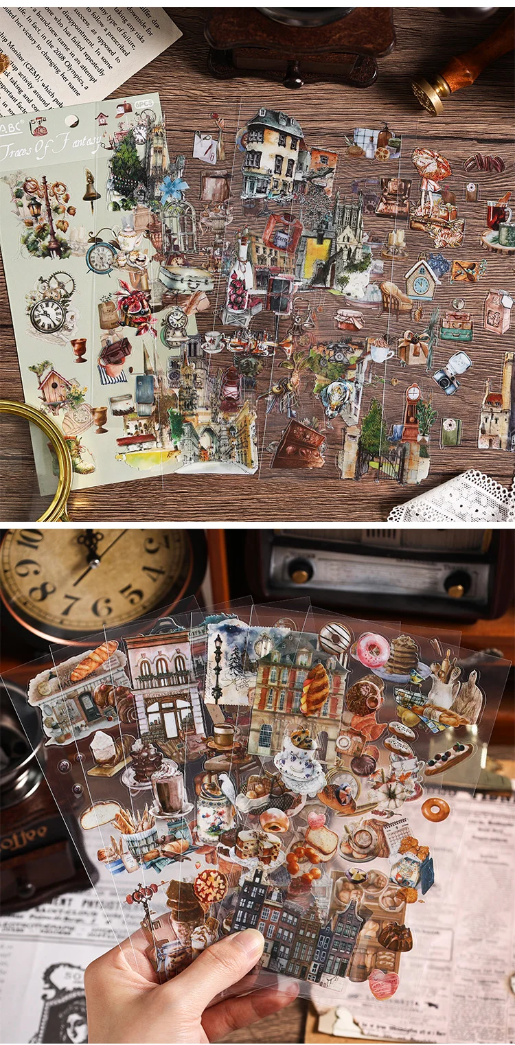 JIANQI 6pcs Literary Retro Stickers PET Materials DIY Scrapbooking Art Collage Stationery Planner Decor Diary Stickers