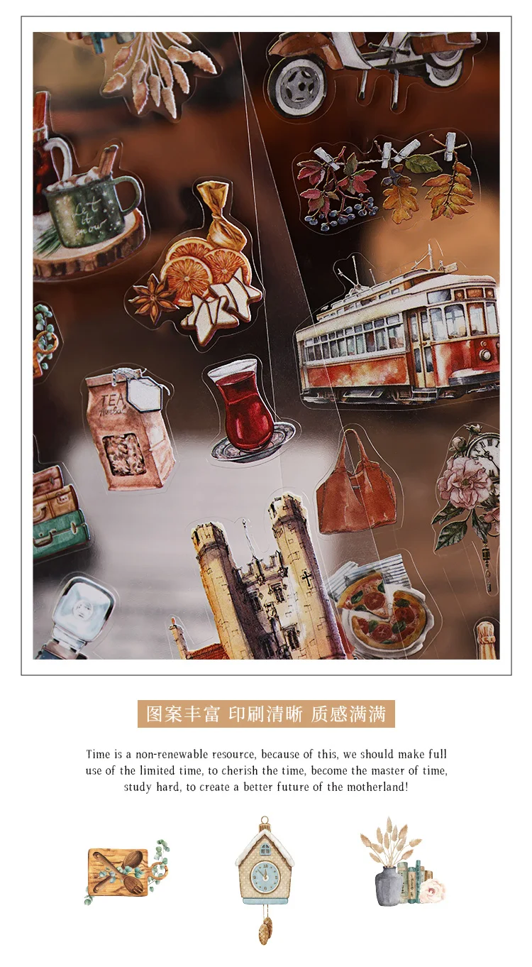 JIANQI 6pcs Literary Retro Stickers PET Materials DIY Scrapbooking Art Collage Stationery Planner Decor Diary Stickers