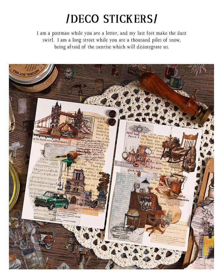 JIANQI 6pcs Literary Retro Stickers PET Materials DIY Scrapbooking Art Collage Stationery Planner Decor Diary Stickers