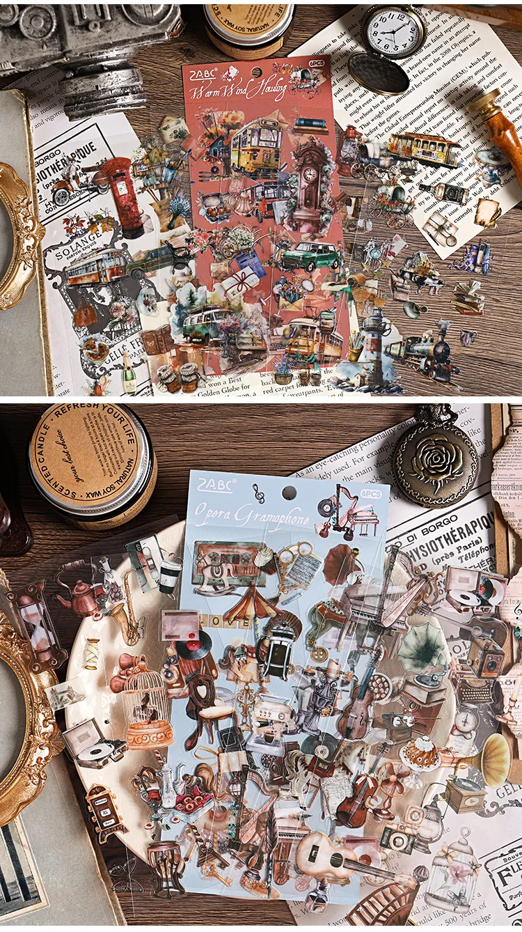 JIANQI 6pcs Literary Retro Stickers PET Materials DIY Scrapbooking Art Collage Stationery Planner Decor Diary Stickers