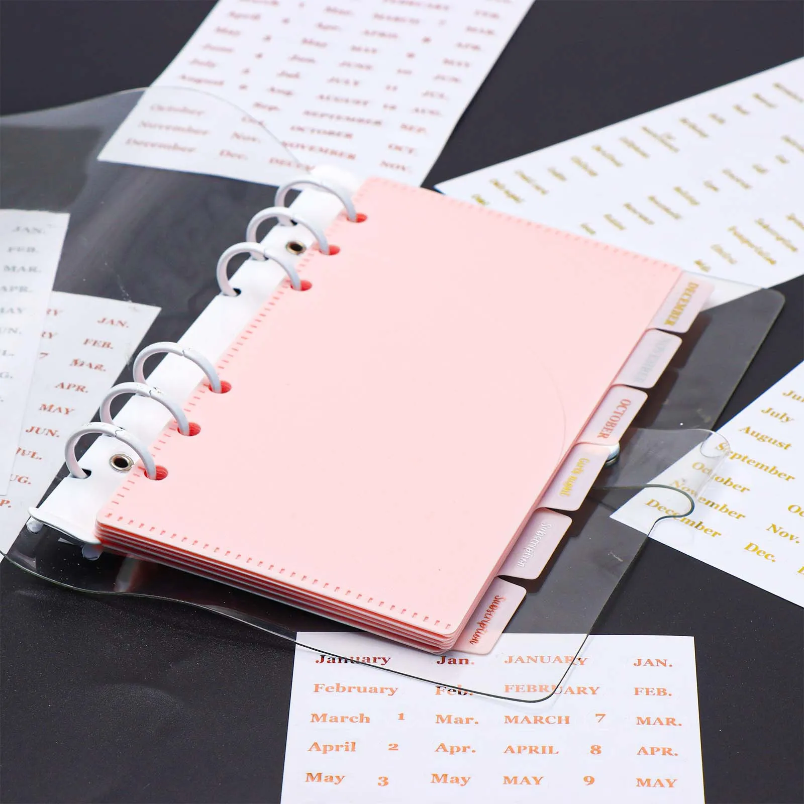 Hot Stamping English Calendar Sticker Budget Month Transparent PET Sticker Index Ear Label Sticker