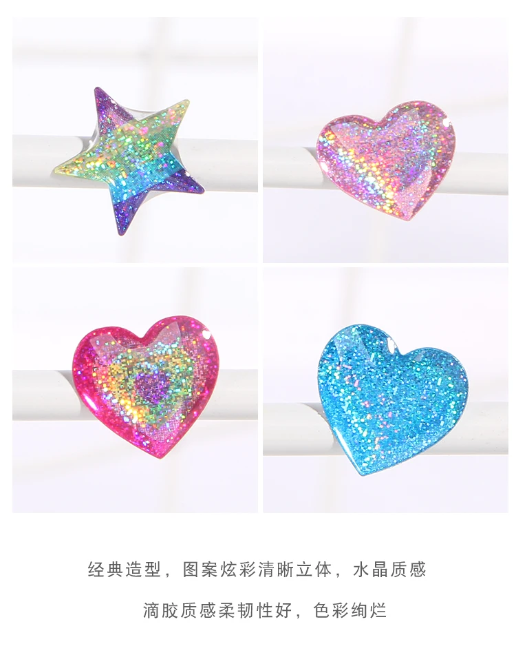 Colorful Glittering Hearts Stars Crystal Drop 3D Stickers Scrapbooking Diy Journal Stationery Sticker Sheet Deco Gift