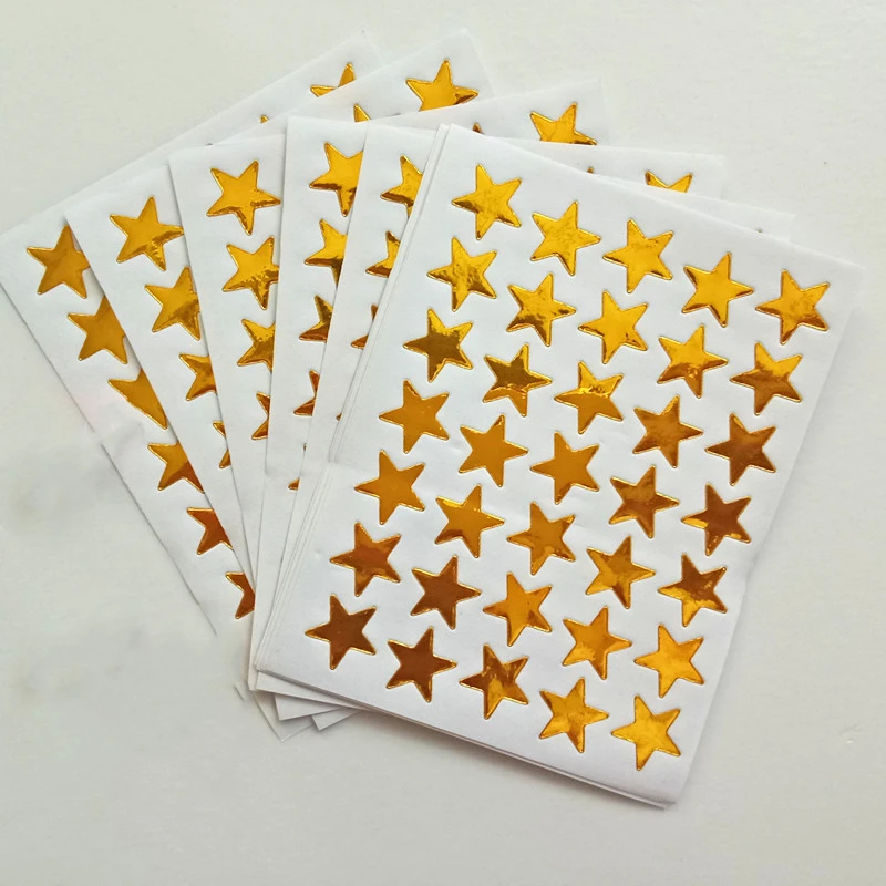 10 Sheets Children Students Reward Stickers Teacher Praise Stationery Stickers Label Award Five-pointed Star Gold Sticker