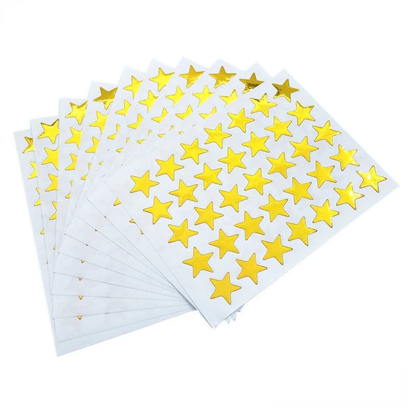 10 Sheets Children Students Reward Stickers Teacher Praise Stationery Stickers Label Award Five-pointed Star Gold Sticker