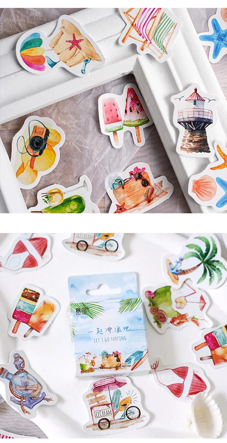 45Pcs Summer Beach Surfing Stickers Set Tropical Outdoor Decal Toys for DIY Craft And Party Favors
