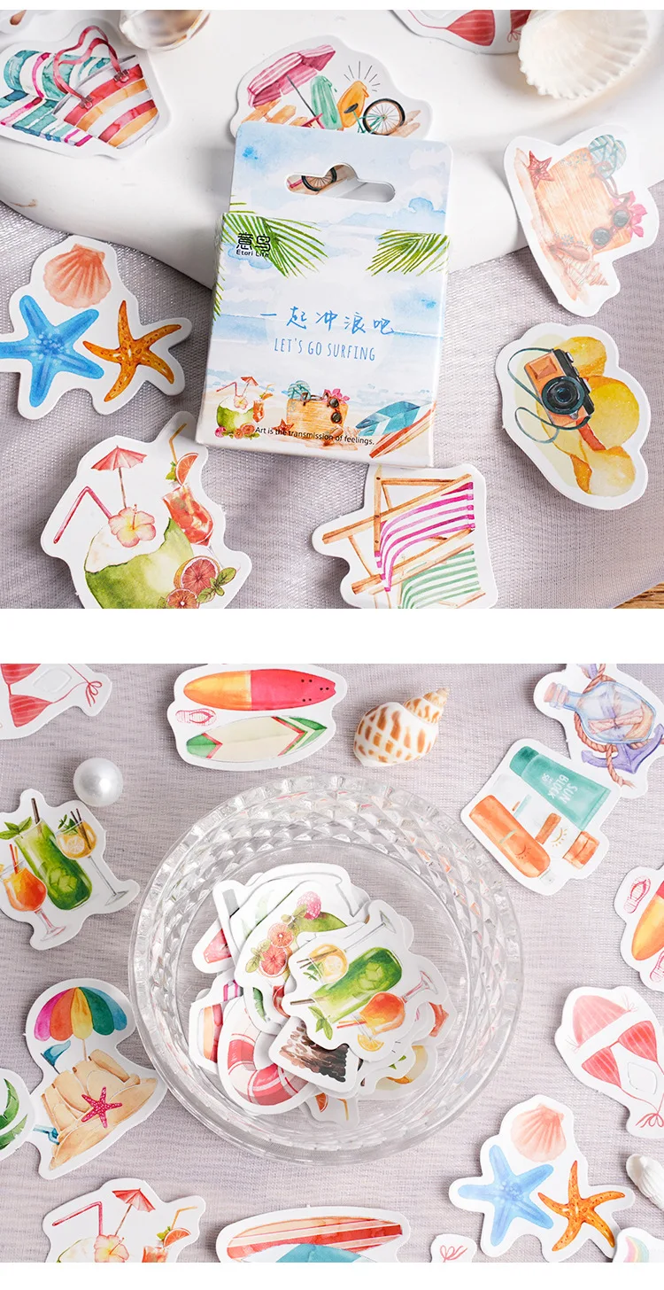 45Pcs Summer Beach Surfing Stickers Set Tropical Outdoor Decal Toys for DIY Craft And Party Favors