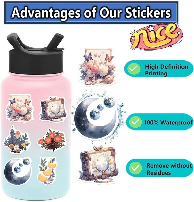 10/30/50PCS Fresh Moon Flower PVC Sticker Aesthetic Color Decoration Scrapbooking Stationery School Supplies