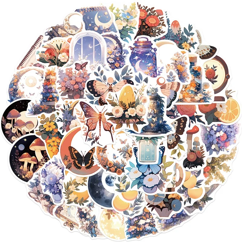 10/30/50PCS Fresh Moon Flower PVC Sticker Aesthetic Color Decoration Scrapbooking Stationery School Supplies