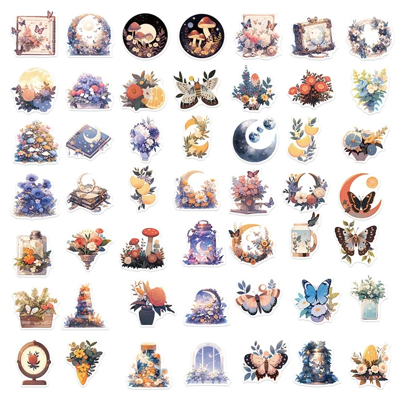 10/30/50PCS Fresh Moon Flower PVC Sticker Aesthetic Color Decoration Scrapbooking Stationery School Supplies