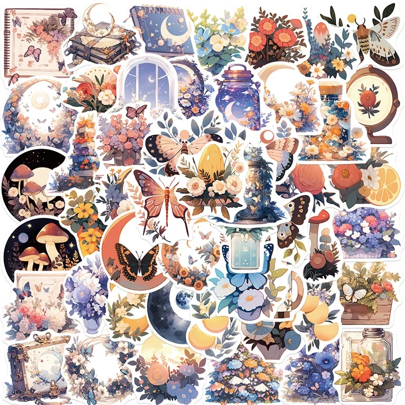 10/30/50PCS Fresh Moon Flower PVC Sticker Aesthetic Color Decoration Scrapbooking Stationery School Supplies