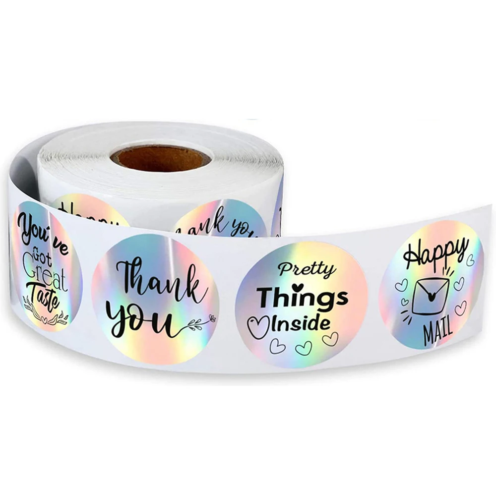 25mm Rainbow Laser Thank You Stickers Small Business Stickers 50-500pcs Adhesive Labels For Business Boutiques Wrapping Supplies