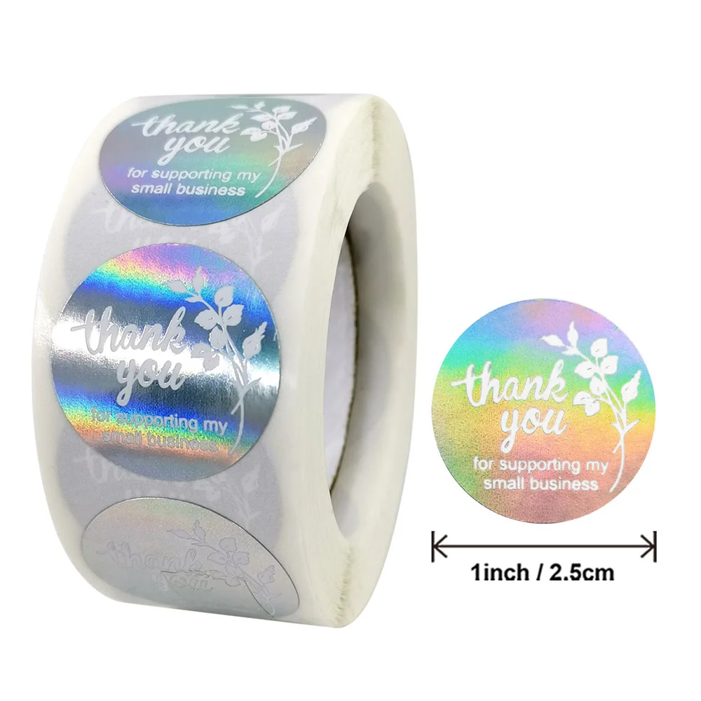 25mm Rainbow Laser Thank You Stickers Small Business Stickers 50-500pcs Adhesive Labels For Business Boutiques Wrapping Supplies