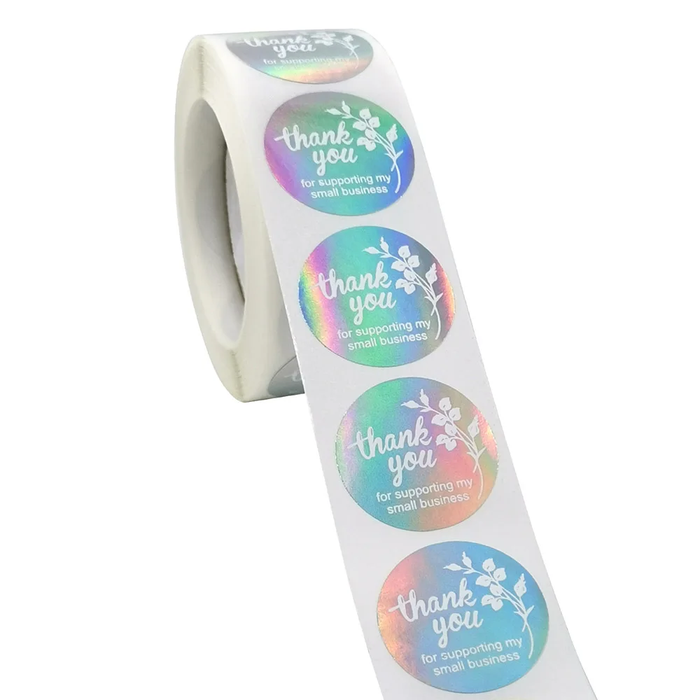 25mm Rainbow Laser Thank You Stickers Small Business Stickers 50-500pcs Adhesive Labels For Business Boutiques Wrapping Supplies