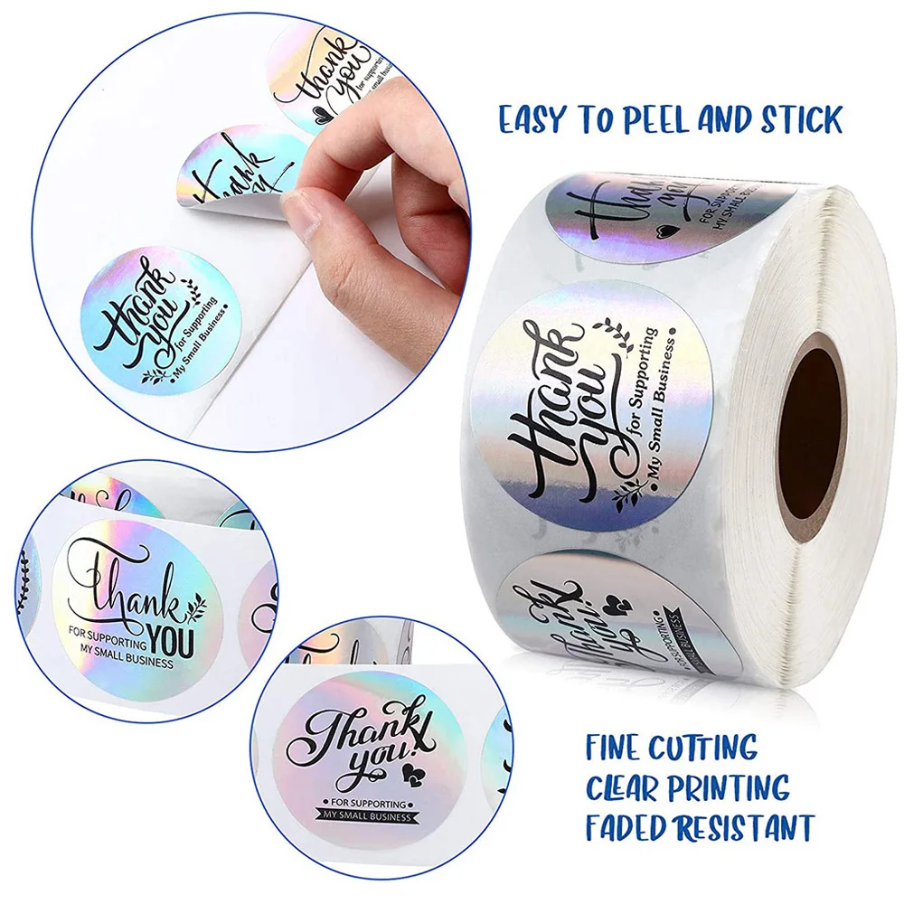 25mm Rainbow Laser Thank You Stickers Small Business Stickers 50-500pcs Adhesive Labels For Business Boutiques Wrapping Supplies