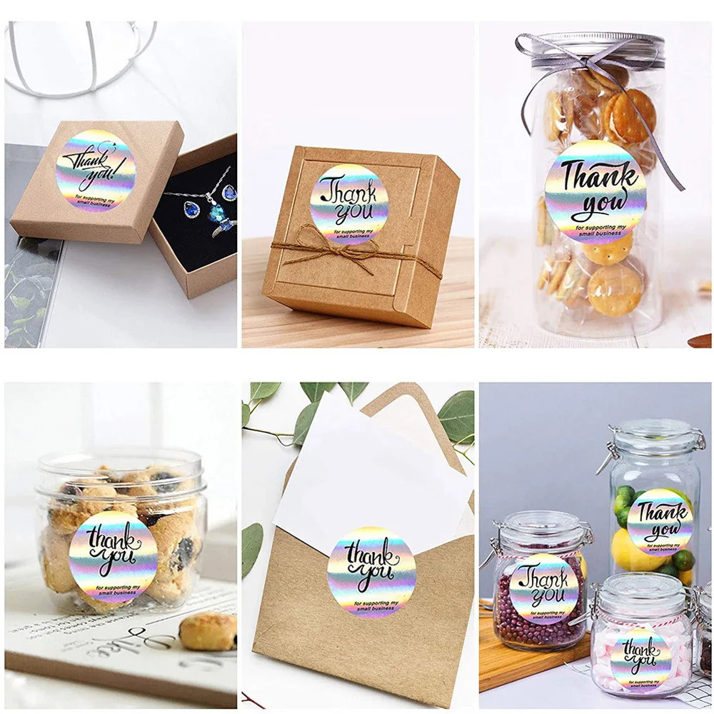 25mm Rainbow Laser Thank You Stickers Small Business Stickers 50-500pcs Adhesive Labels For Business Boutiques Wrapping Supplies