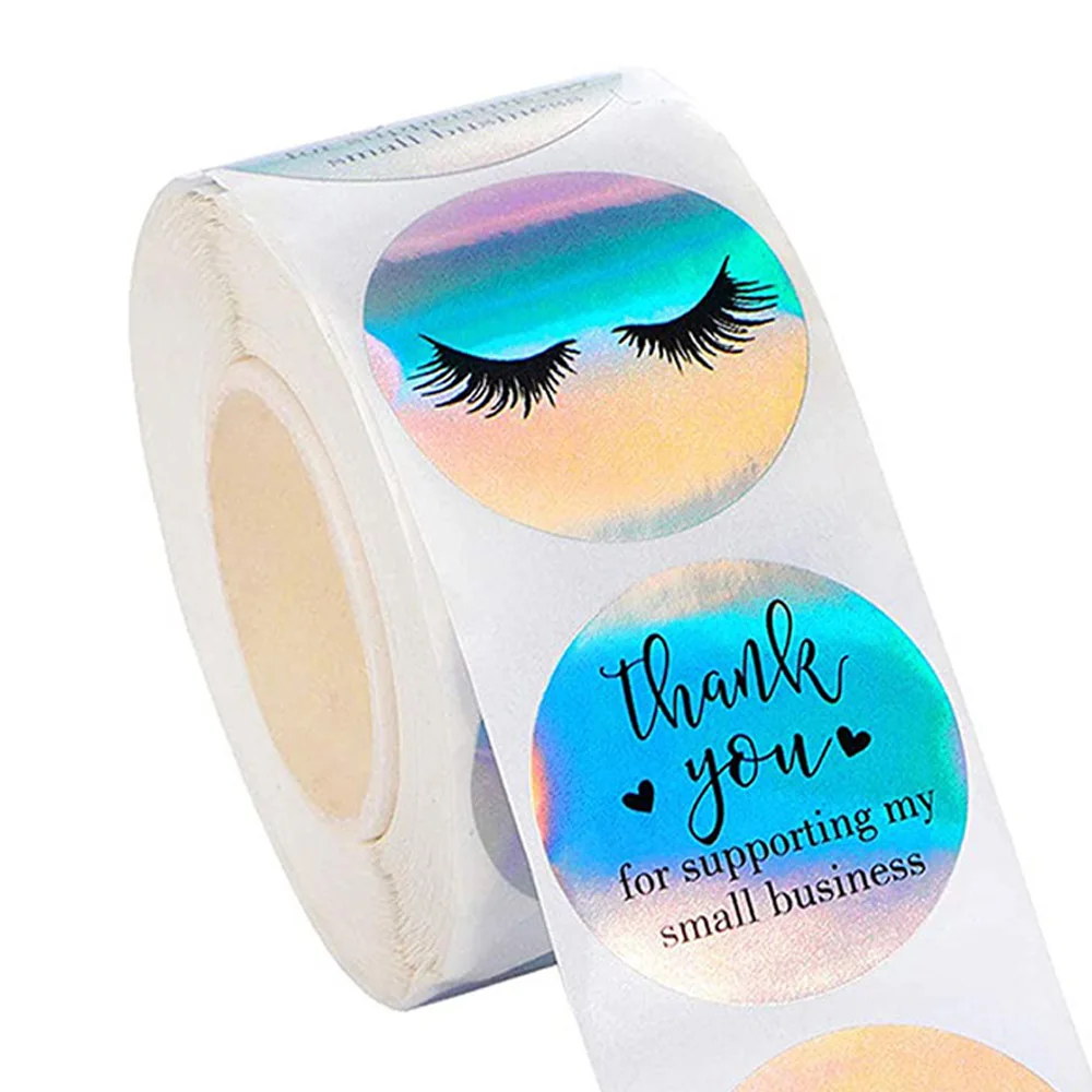 25mm Rainbow Laser Thank You Stickers Small Business Stickers 50-500pcs Adhesive Labels For Business Boutiques Wrapping Supplies