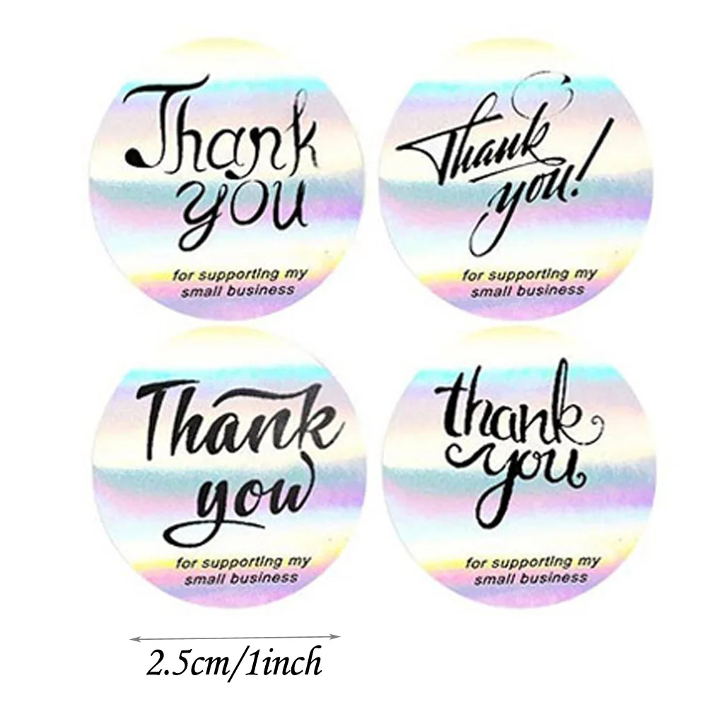 25mm Rainbow Laser Thank You Stickers Small Business Stickers 50-500pcs Adhesive Labels For Business Boutiques Wrapping Supplies