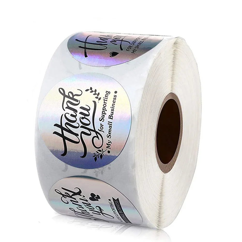 25mm Rainbow Laser Thank You Stickers Small Business Stickers 50-500pcs Adhesive Labels For Business Boutiques Wrapping Supplies