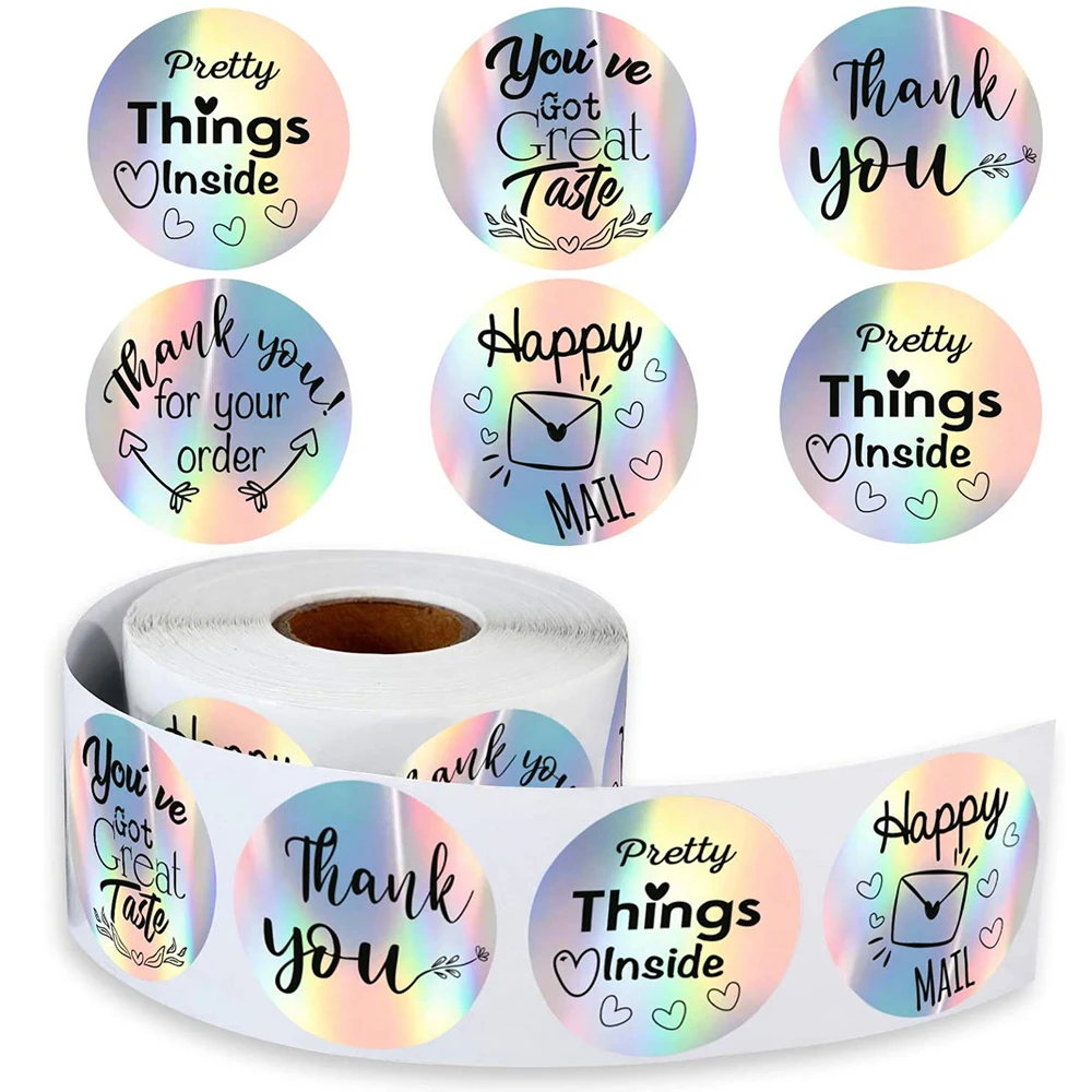 25mm Rainbow Laser Thank You Stickers Small Business Stickers 50-500pcs Adhesive Labels For Business Boutiques Wrapping Supplies