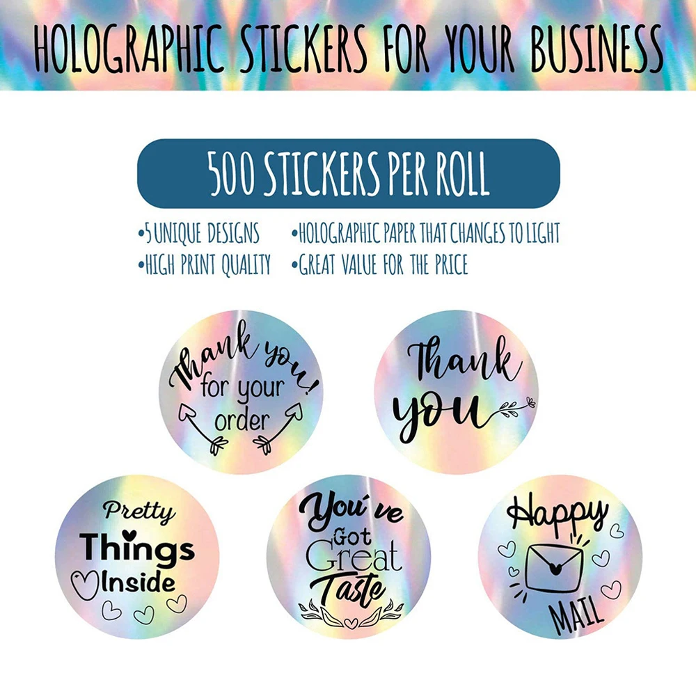 25mm Rainbow Laser Thank You Stickers Small Business Stickers 50-500pcs Adhesive Labels For Business Boutiques Wrapping Supplies