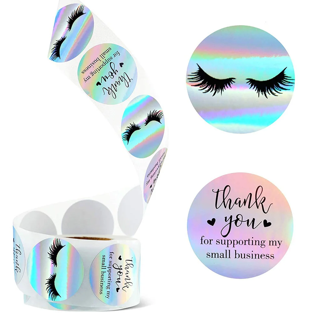 25mm Rainbow Laser Thank You Stickers Small Business Stickers 50-500pcs Adhesive Labels For Business Boutiques Wrapping Supplies
