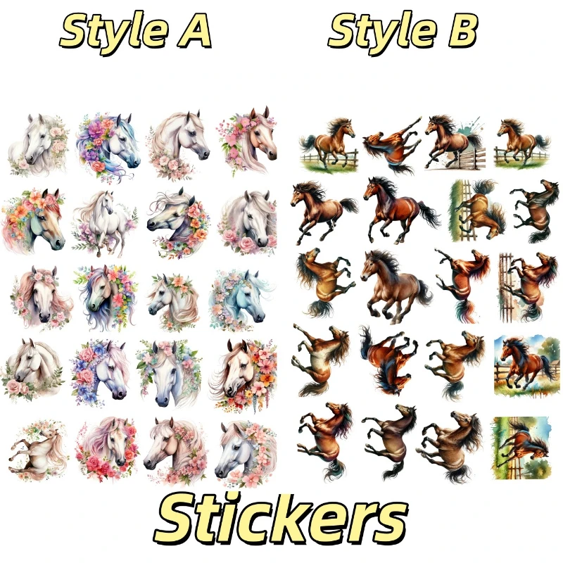 20pcs Watercolor flowers horse Sticker DIY Scrapbooking Album Junk Daily Planner Stationary for clippings, diaries, laptops