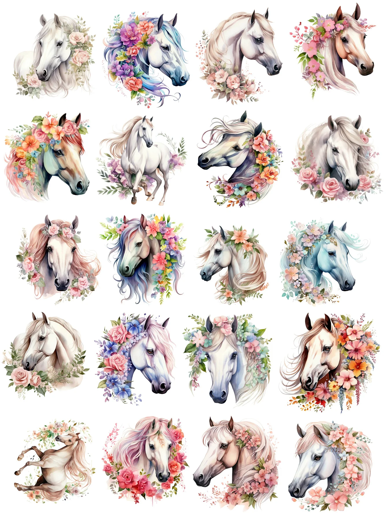 20pcs Watercolor flowers horse Sticker DIY Scrapbooking Album Junk Daily Planner Stationary for clippings, diaries, laptops
