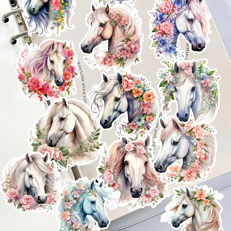 20pcs Watercolor flowers horse Sticker DIY Scrapbooking Album Junk Daily Planner Stationary for clippings, diaries, laptops
