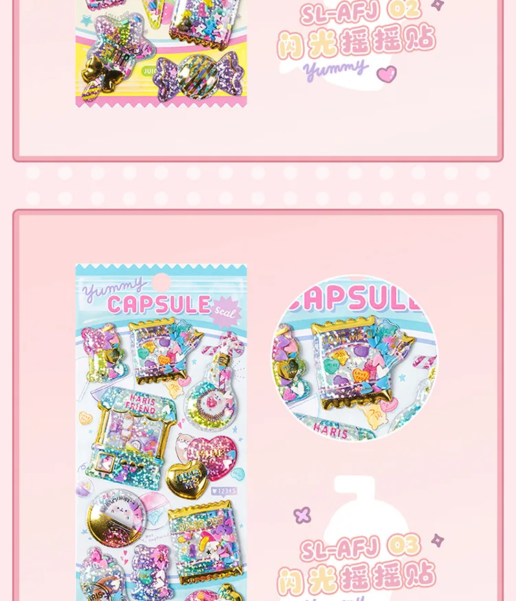 Kawaii Glittering 3D Capsule Stickers Cartoon Scrapbooking Diy Diary Stationery Sticker Cute Gift School Supplies