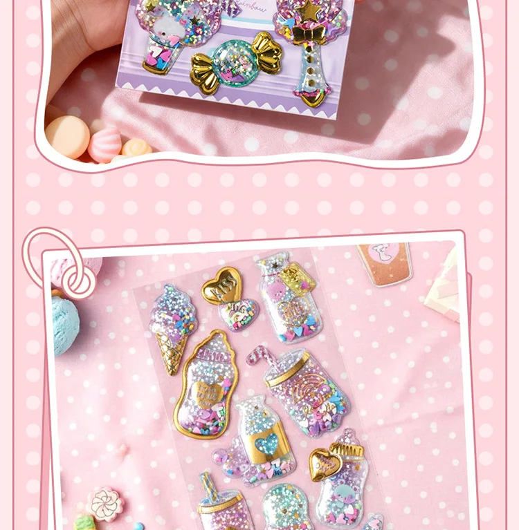 Kawaii Glittering 3D Capsule Stickers Cartoon Scrapbooking Diy Diary Stationery Sticker Cute Gift School Supplies