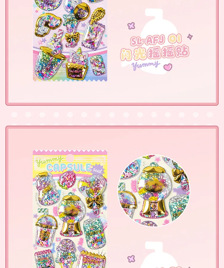 Kawaii Glittering 3D Capsule Stickers Cartoon Scrapbooking Diy Diary Stationery Sticker Cute Gift School Supplies