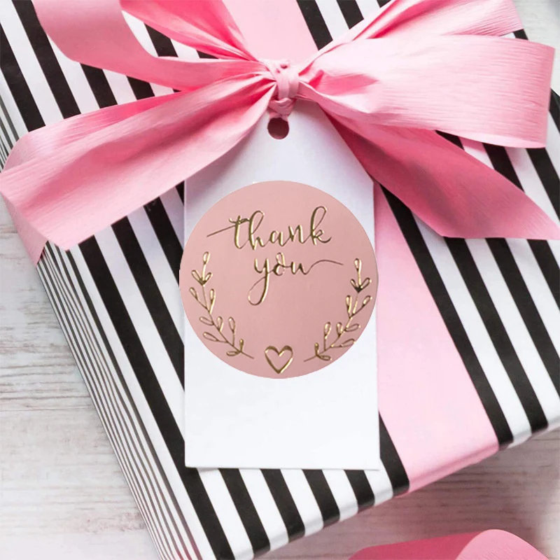 Thank You Sticker, Wedding Souvenirs Seal Lable, 500pcs Romantic Pink Bronzing Sticker for Greeting Cards, Flower Bouquets