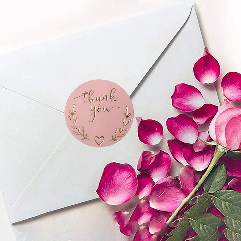 Thank You Sticker, Wedding Souvenirs Seal Lable, 500pcs Romantic Pink Bronzing Sticker for Greeting Cards, Flower Bouquets