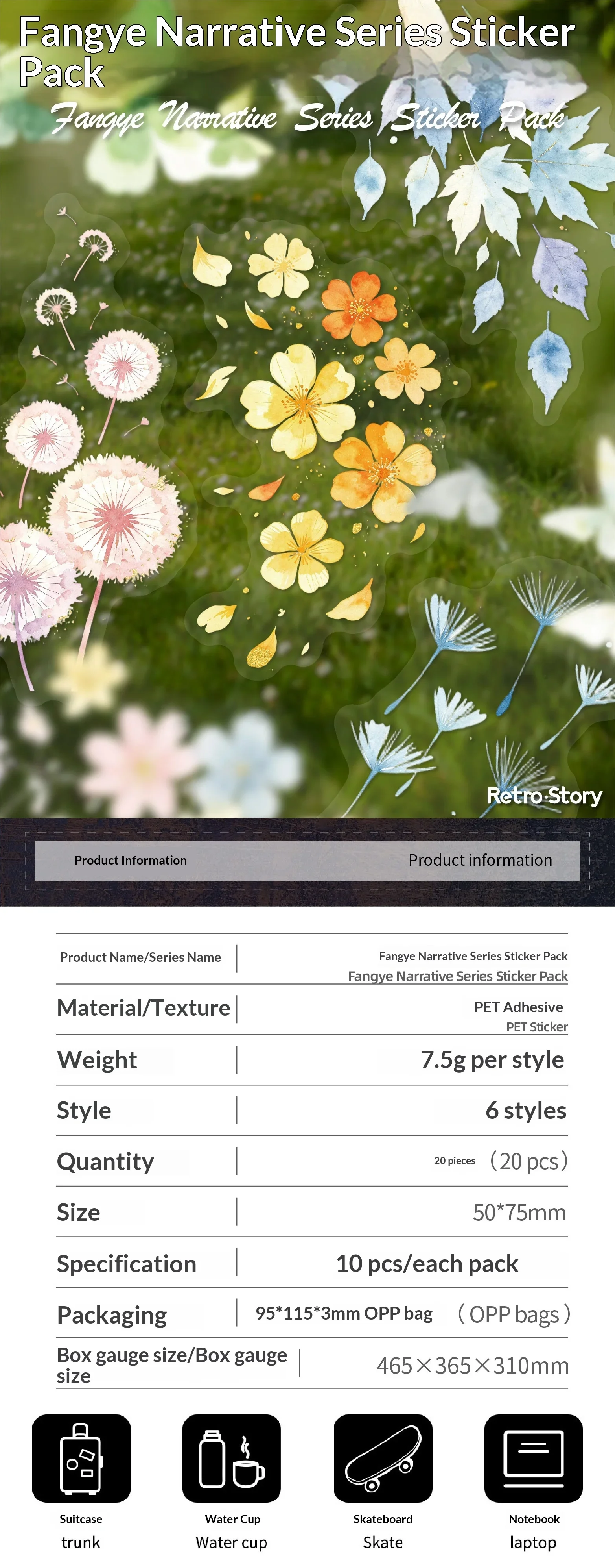 JIANWU Vintage Butterfly Bird Flower Leaves Landscape Material Collage Scrapbooking PET Sticker Creative DIY Journal Stationery