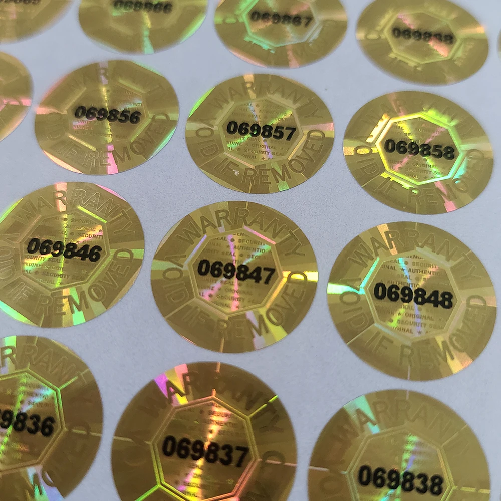 100pcs 15mm Gold Color Hologram Label Sticker Serial Numbers Security Seal Octagon Inside AUTHENTIC GENUINE ORIGINAL Protection
