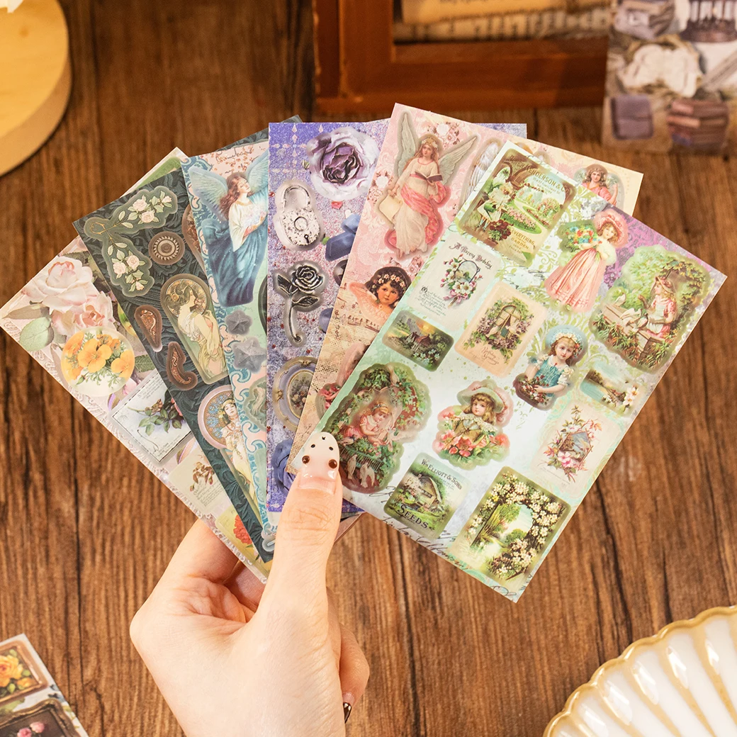 30/60 Pcs Vintage PET Die Cut Sticker Book DIY Scrapbooking Album with Paradise & Food Decorative for Retro INS Diary Stickers