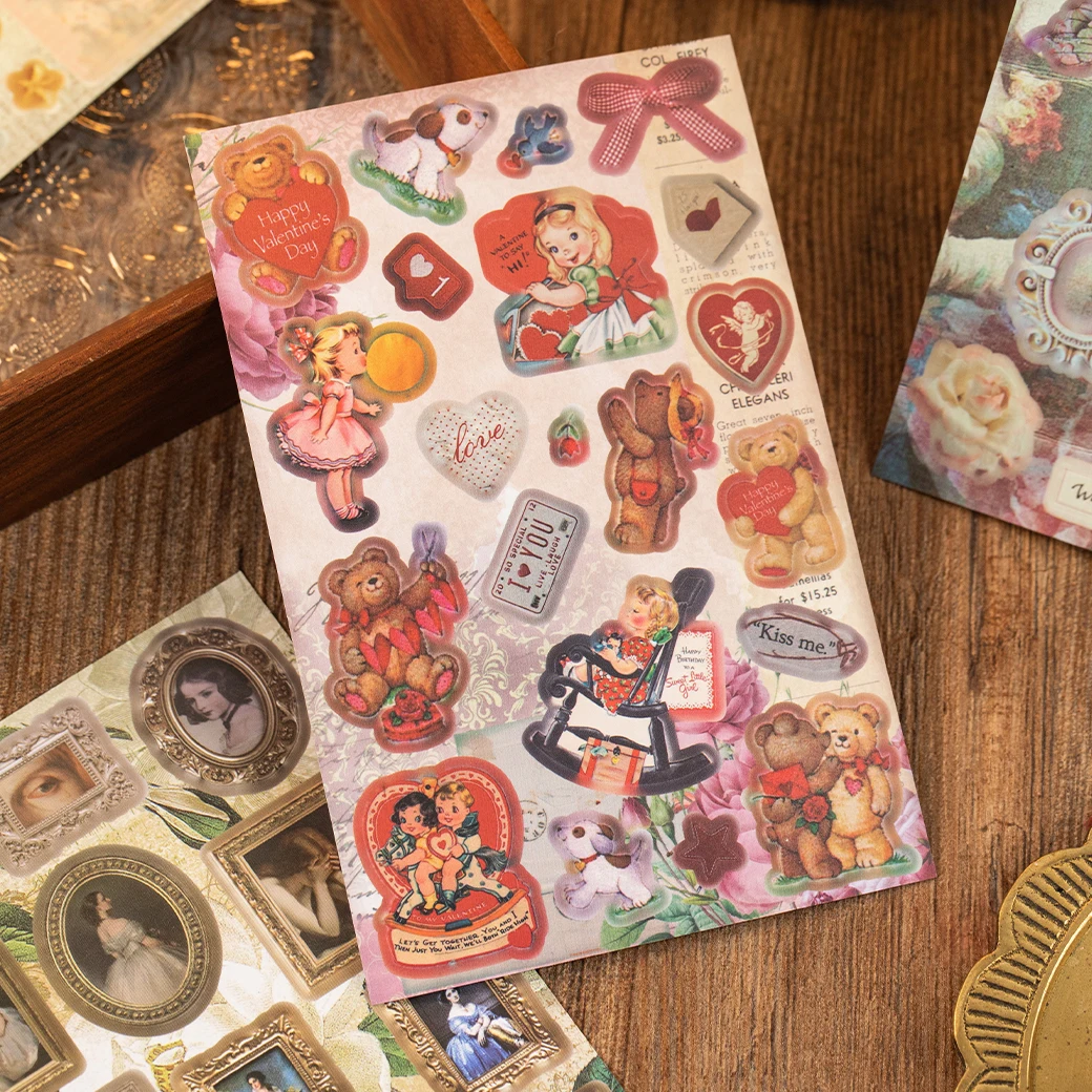 30/60 Pcs Vintage PET Die Cut Sticker Book DIY Scrapbooking Album with Paradise & Food Decorative for Retro INS Diary Stickers