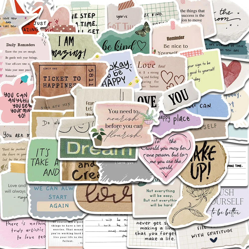 50/100PCS Fragmented Text Retro Handmade Stickers Nostalgia Laptop Luggage Cartoon Cool Skateboard Art Picture Phone Sticke