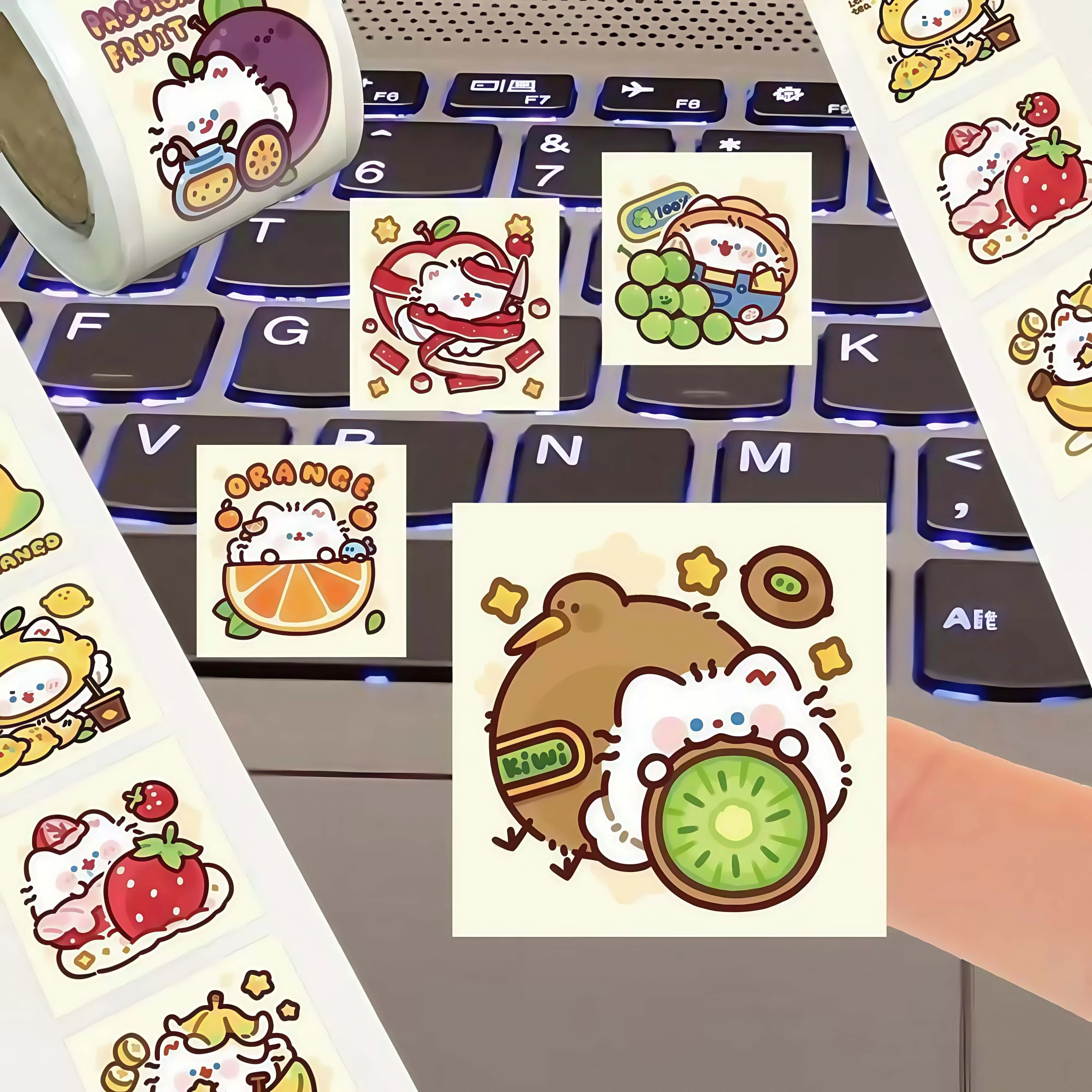 500Pcs/Roll Kawaii Fruit Cat Stickers, 14 Cute Cartoon Patterns Decals for Laptop Journal DIY Craft Decor